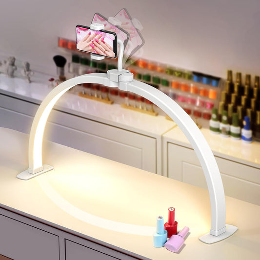 Yokilly Foldable Half Moon Nail Desk Lamp with Phone Holder - 3 Color Modes & 10 Brightness Levels for Manicure Salon