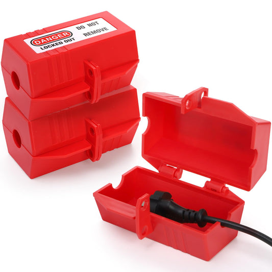 WUWEOT 3 Pack Plug Lock for Lockout Tagout, 4.4"x2.2" Power Cord Lockout, Medium Size 110-125 Volt Temper Proof Electrical Plug Lockout with 2 Locking Holes, OSHA Compliant