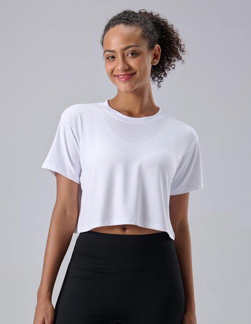 5 Pack: Women's Loose Fit Workout Crop Tops, Athletic Short Sleeve Gym T-Shirts Dry Fit Crew Neck Tees (Set 2, Small)