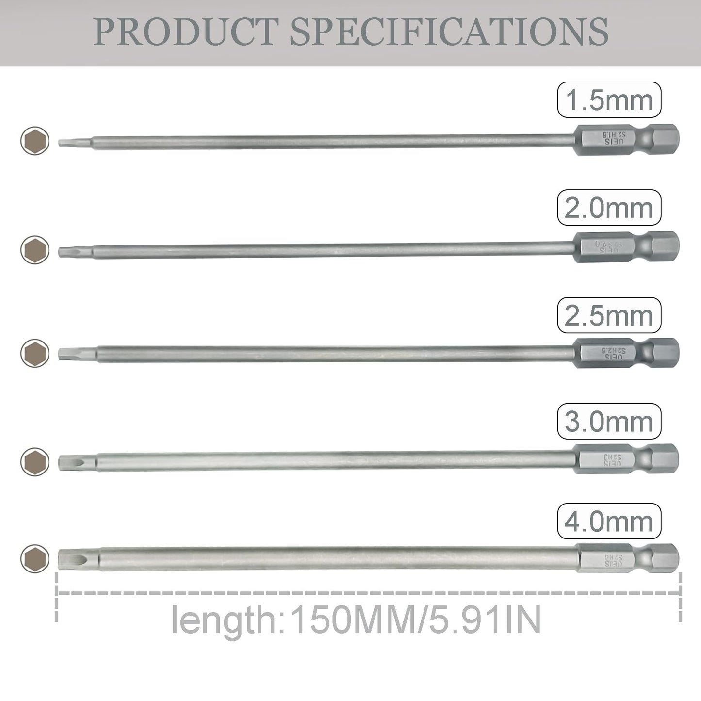 5Packs RC Hex Bit 6 Inch Power Bits 1.5mm 2.0mm 2.5mm 3.0mm 4mm Allen Wrench Drill Bit Set Professional Grade ¼ Inch Hex Shank for Screwdrivers Electric Screwgun/Power Drill