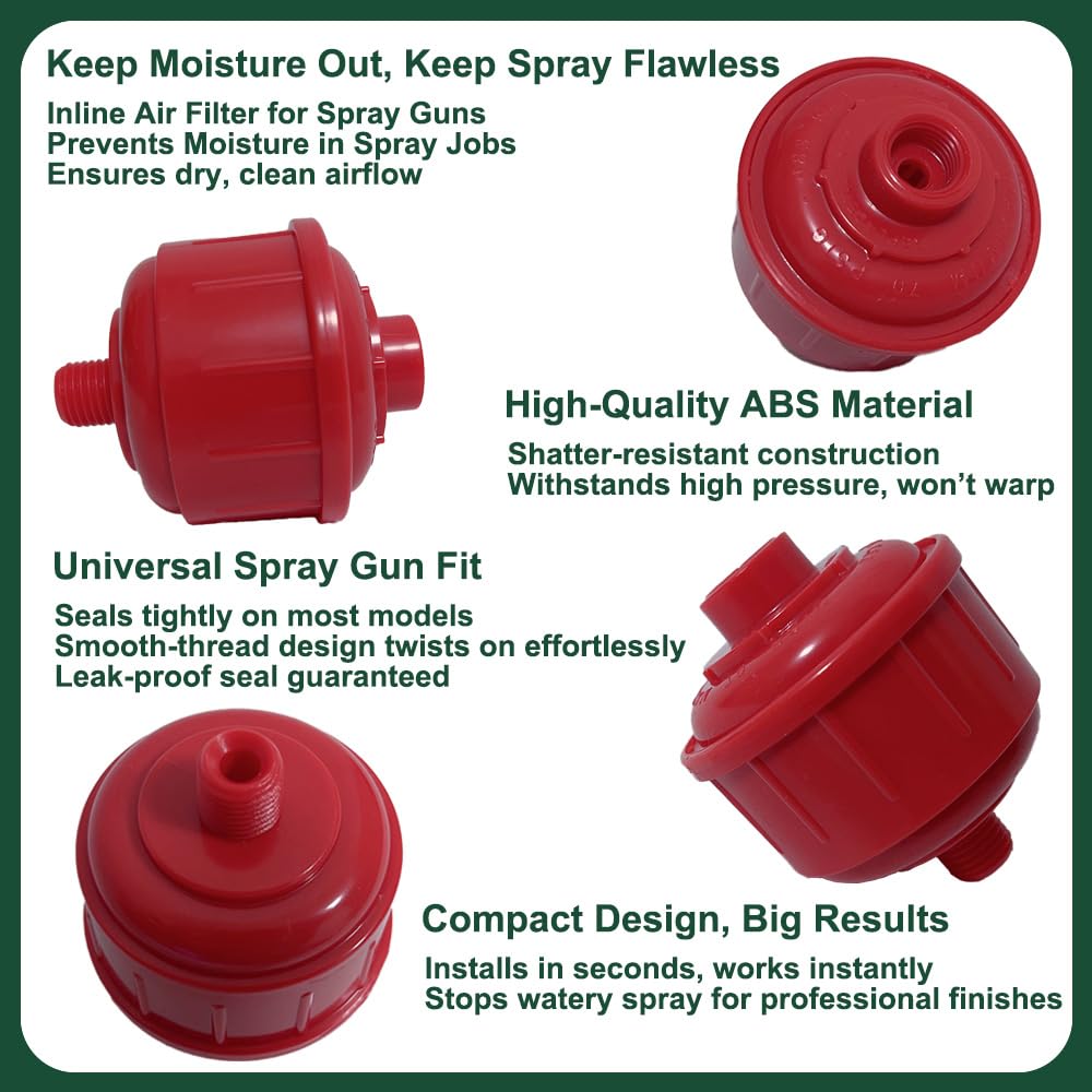 6PCS Disposable Mini Air Water Filters for Spray Guns - 1/4 Inch Threads, ABS Material, Moisture Trap for Automotive Painting & Air Tools (Red)