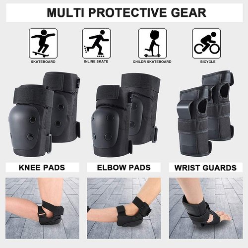 Adult Knee Pads Elbow Pads Wrist Guards for Adult Kids 6 in 1 Protective Gear Set for Skateboarding Biking Roller Skating Cycling Outdoor Sports Black L
