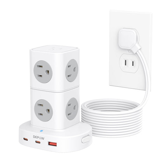 DEPOW 2 Prong Power Strip, 2 to 3 Prong Outlet Adapter with 9 Outlets 3 USB Ports (2 USB C), 1700J Two Prong Surge Protector, 5FT Extension Cord, Wall Mount for Old House Non-Grounded Outlets