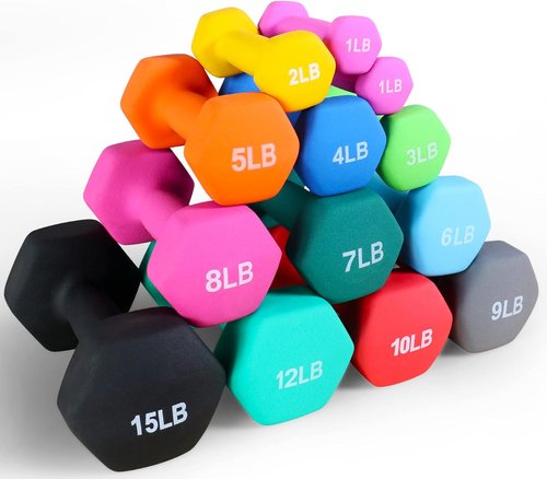 Fitvids Neoprene Dumbbell Hand Weights - Anti-Slip Hex Shape, Colorful Pair with Stand