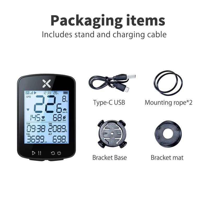 XOSS G+ Gen2 GPS Bike Computer with Mount, 2.2" Bluetooth Wireless Cycling Speedometer, Type-C Multifunctional ANT+ Bicycle Odometer with Auto Backlight and IPX7 Waterproof Bike Tracker (4 in 1)