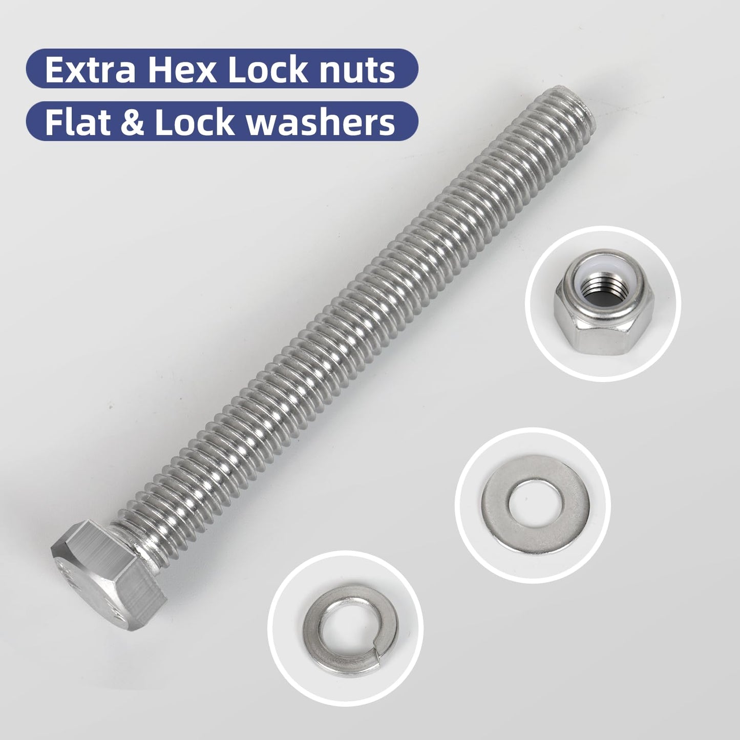 BNUOK (8 Sets) 3/8-16 x 2 Hex Head Screw Bolt,Lock Nuts,Flat & Lock Washers Kits,304 Stainless Steel 18-8,Fully Threaded