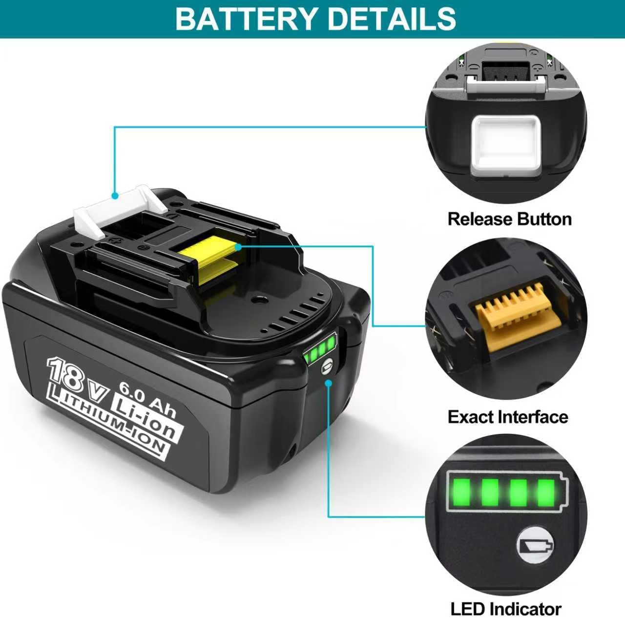 Makita 18V Battery Replacement - 2 Pack 3.0Ah BL1815 BL1840B for Cordless Tools