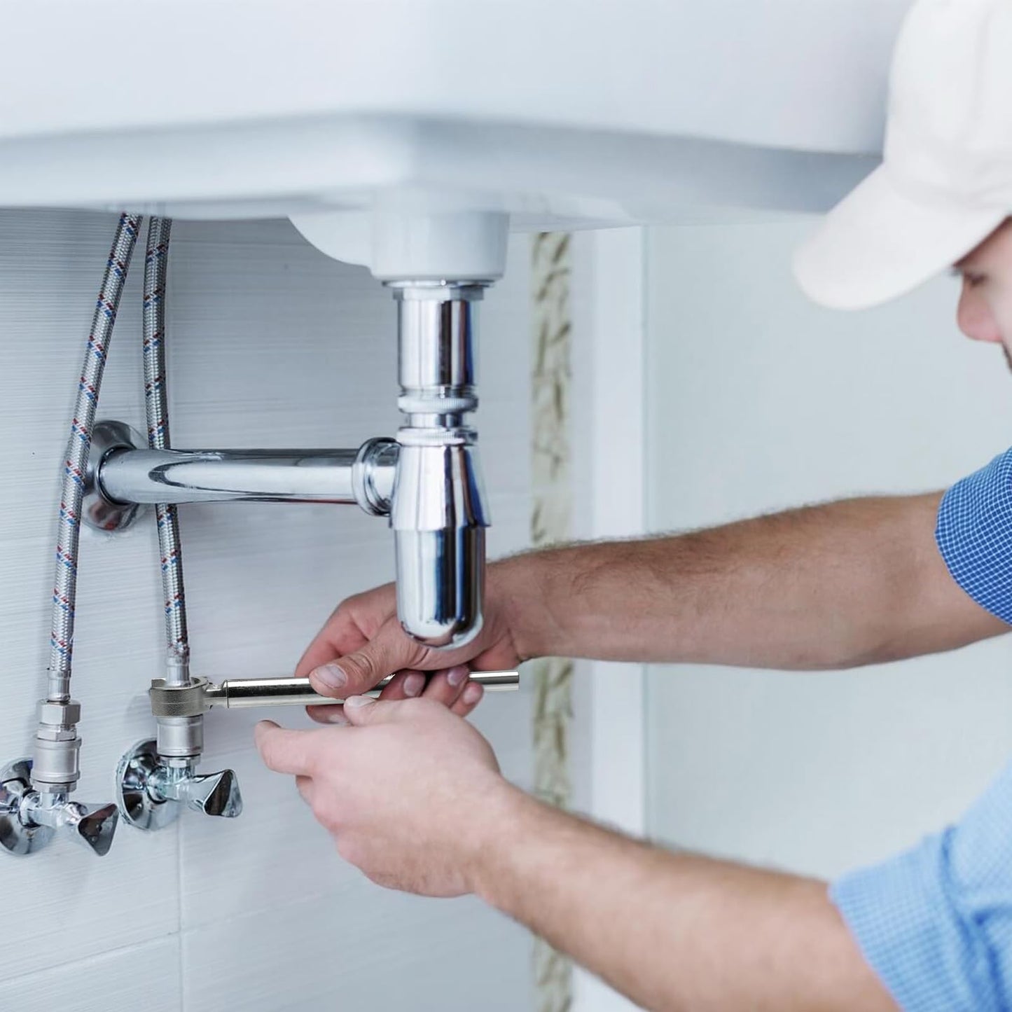 Miucoguier Plumber wrench, 2-in-1 Angle Stop Wrench for Angle Stops, Straight Stops, and Compression Couplings,Plumbing Tools for Faucet Nuts, and Spigots