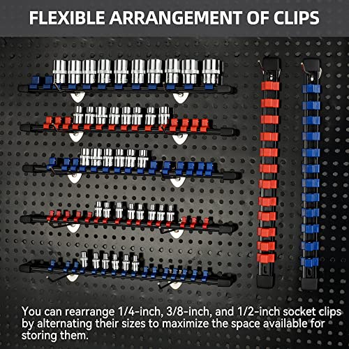 Socket Organizer Drive ABS Tools-Socket Holder, Premium Quality 9 Pieces Holders Kit 1/4-Inch x 48 Clips, 3/8-Inch x 45 Clips, 1/2-Inch x 36 Clips