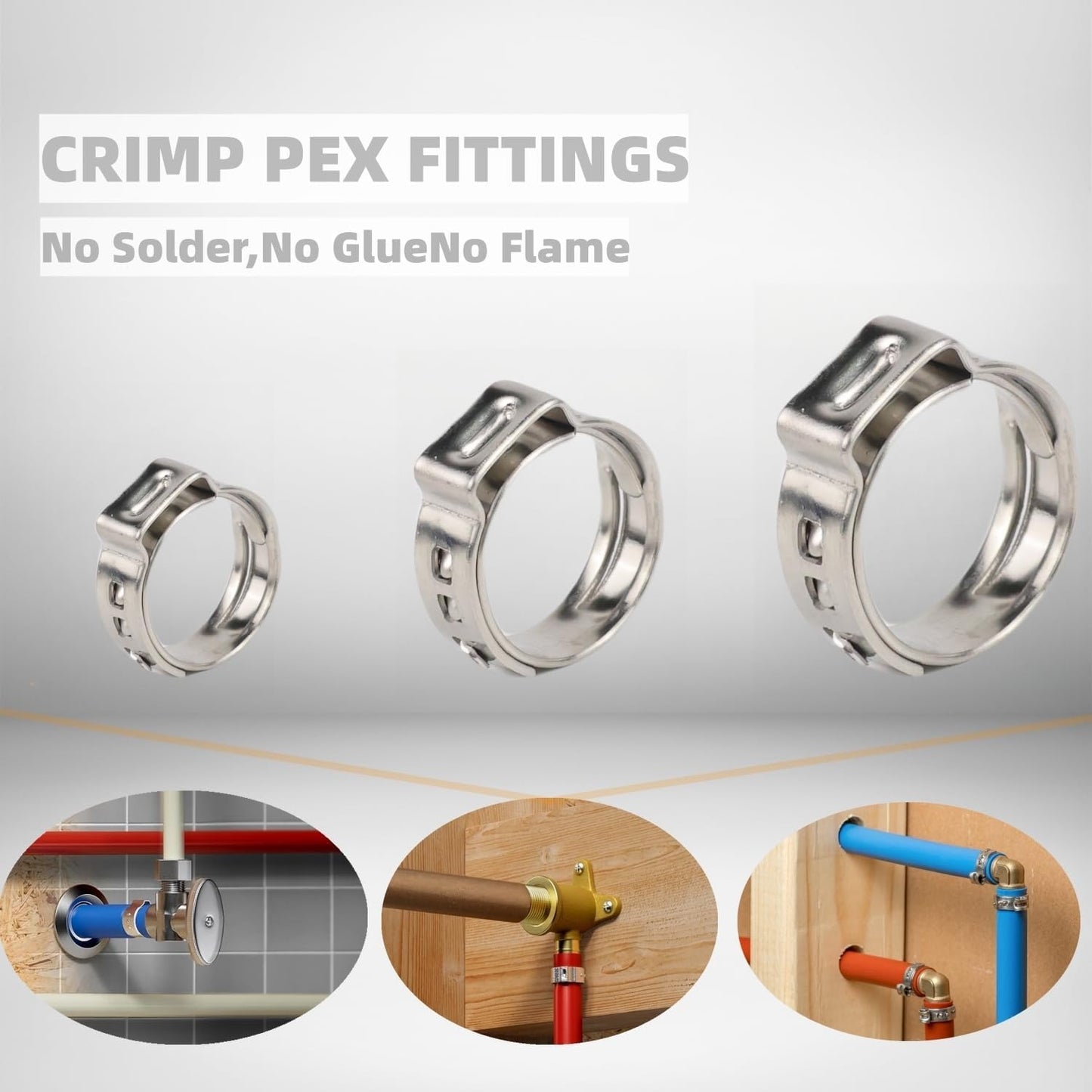 140 Pack 1/2 Inch Pex Cinch Clamp Rings, Stainless Steel PEX Crimp Ring, Single Ear Hose Clamps for PEX Tubing Pipe Fitting Connections