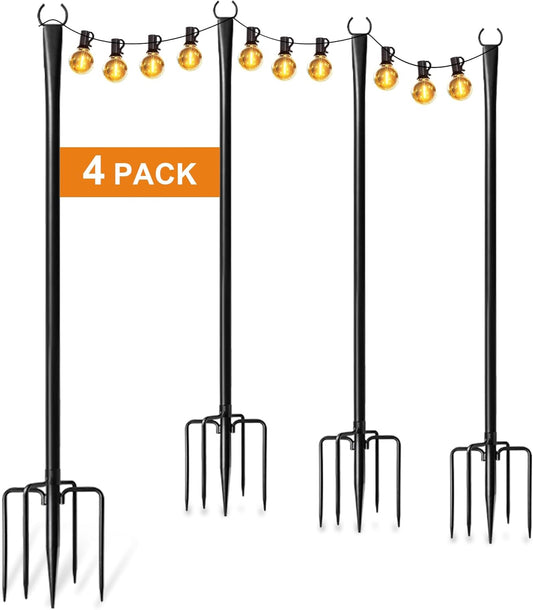 Outdoor String Light Poles - 4 Pack Heavy-Duty Metal Hangers for Patio & Garden Decor