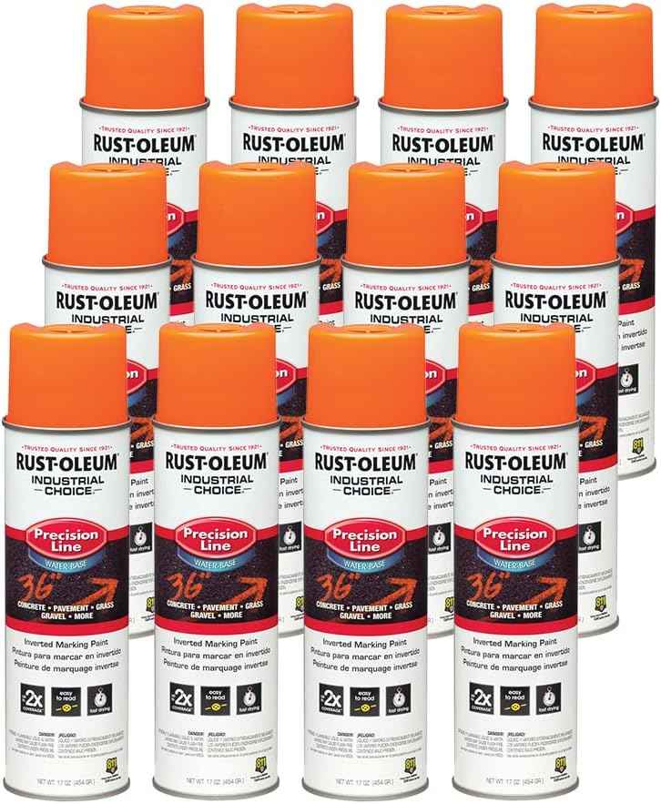 Fluorescent Orange Marking Spray Paint - Rust-Oleum 12 Pack, 17 Oz Inverted Solvent-Based