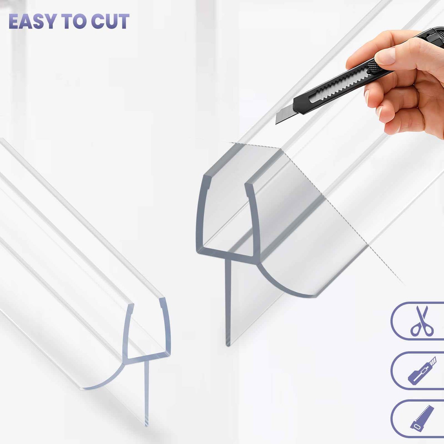 2PCS Shower Door Bottom Seal Strip, Clear PVC, 36" Length, Fits 6mm Thick Glass, Prevents Leaks & Water Damage, Easy Installation, No Adhesive Required (Clear, 36in for 1/4"(6mm) Door)