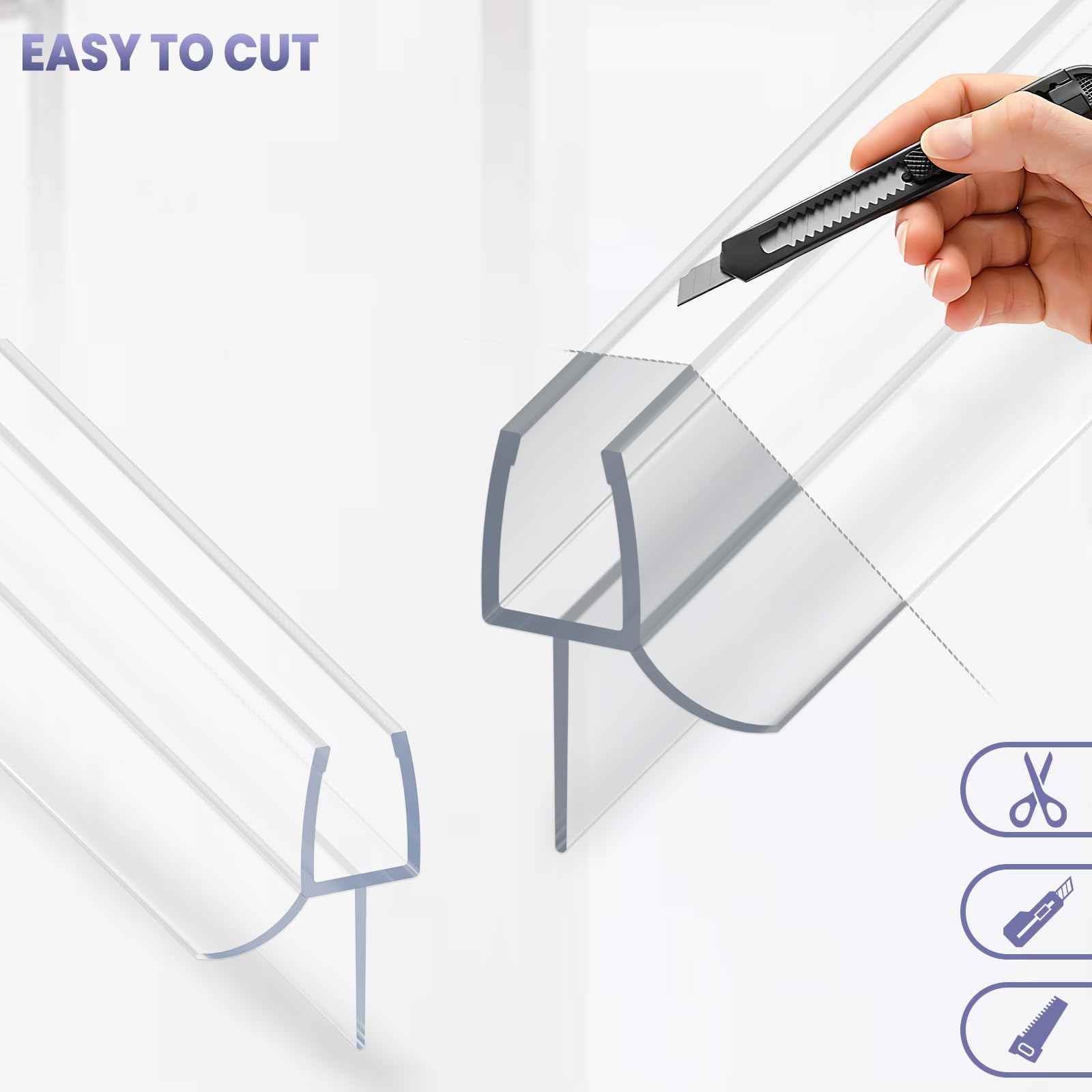 2PCS Shower Door Bottom Seal Strip, Clear PVC, 36" Length, Fits 6mm Thick Glass, Prevents Leaks & Water Damage, Easy Installation, No Adhesive Required (Clear, 36in for 1/4"(6mm) Door)