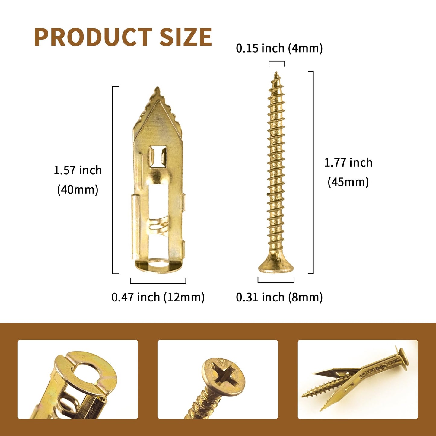 65 Set Drywall Self Drilling Anchors with Screws, Heavy Duty Wall Fasteners for Hanging for Brick, Stucco, Wood, No Drill Needed,0.47"x1.57"