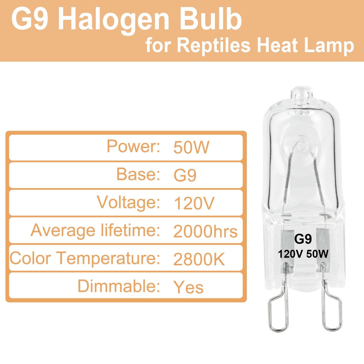 G9 Heat Lamp Bulbs for Reptile,Day White, Mini Halogen Bulb 50W, Infrared Reptile Heat Lamp for Bearded Dragon Gecko Turtle Lizard, Pack of 3