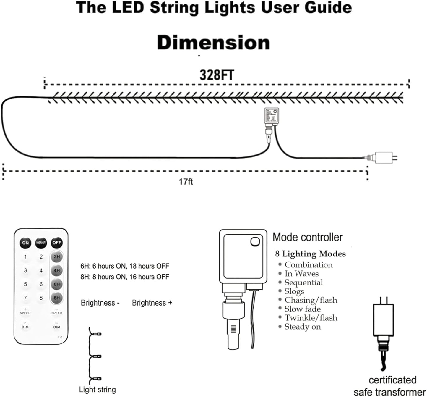 1000 LED Halloween String Lights 328FT - Waterproof Outdoor & Indoor Decor with Remote, 8 Modes - Purple & Orange for Parties & Yard
