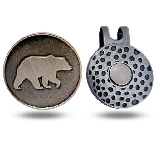 Full Metal Markers Bear Bruin Unique Magnetic Metal Golf Ball Marker Accessory with Hat Clip for Men and Women (1 Ball Marker + 1 Hat Clip)