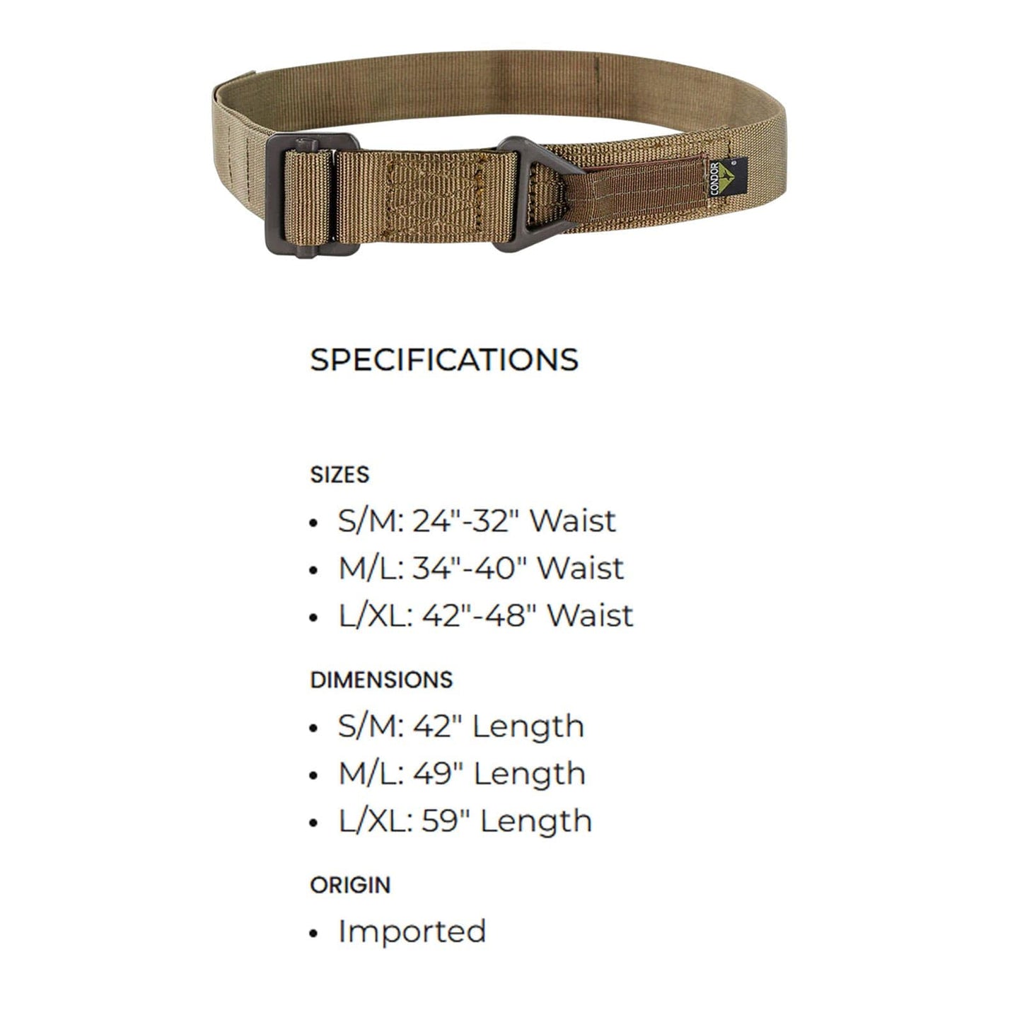 Condor RBL-499 Tactical & Duty Equipment, Coyote Tan, Large