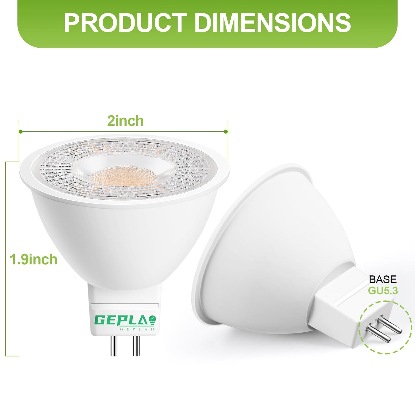 GEPLAD 4 Pack MR16 LED Bulbs 50W Halogen Equivalent, 2700K Warm White, 5W GU5.3 MR16 12V Spotlight Bulb, Non-Dimmable,38 Deree Beam Angle for Landscape, Recessed, Track Lighting