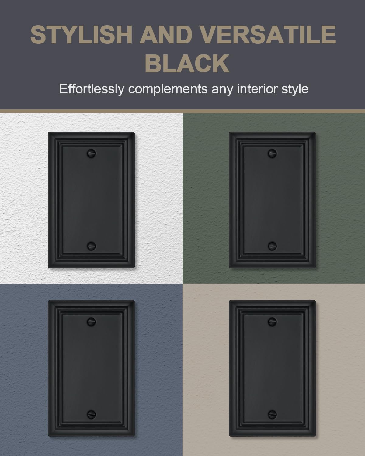 ZILLSEA 2-Pack Black Blank Wall Plates, No Device Blank Outlet Covers, Metal Electrical Covers for Unused Outlets/Switches, 3.15''*4.88'', Midsize