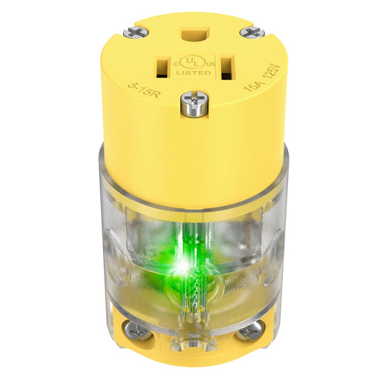 NEMA 5-15 Extension Cord Repair Ends Illuminated Electrical Female Plugs Cord Caps Replacement 15A 120V with Green Neon Light UL Listed