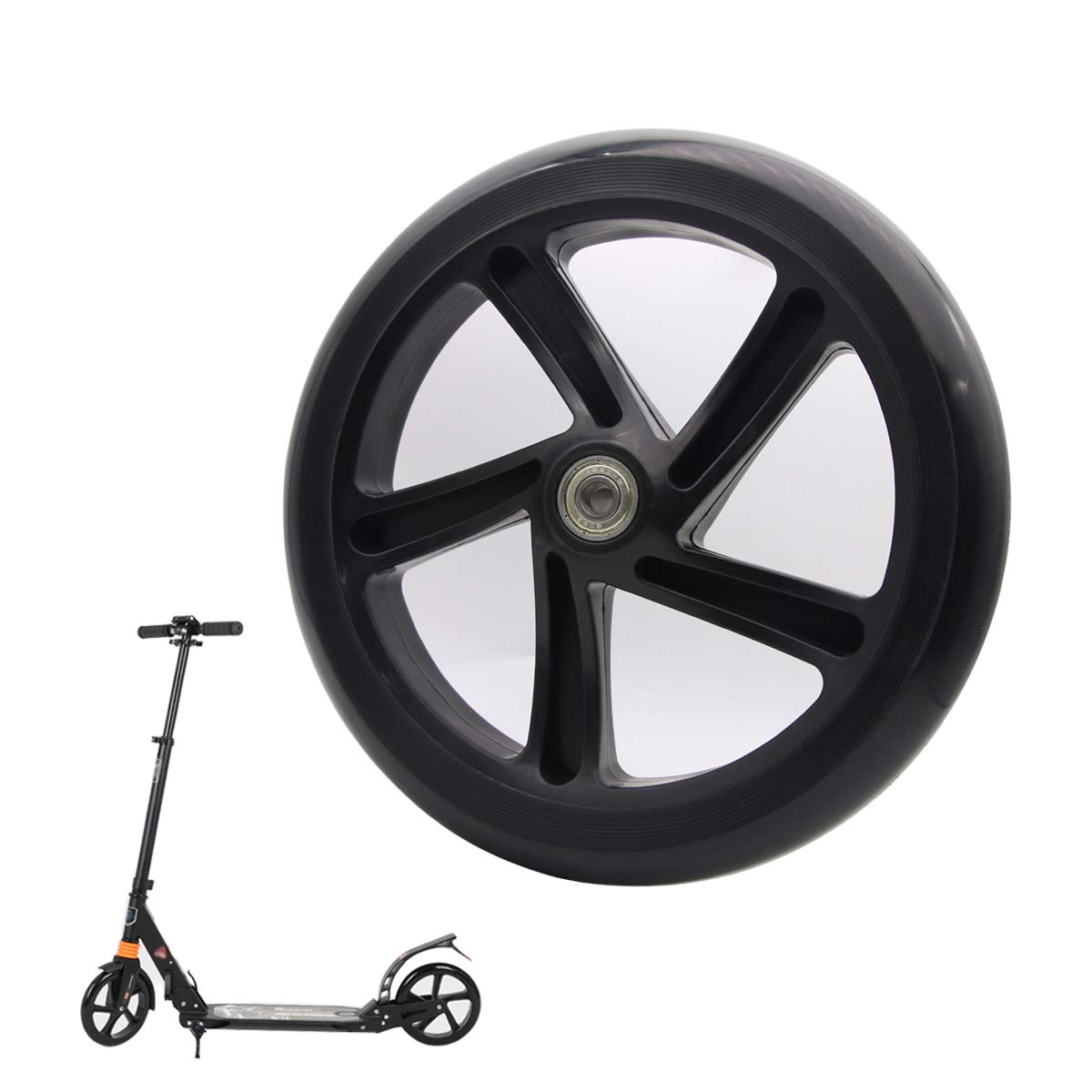 Z-FIRST 2PCS 200mm Adult Scooter Wheels with ABEC 9 Bearings for Razor and Adult Kick Scooters (Black)