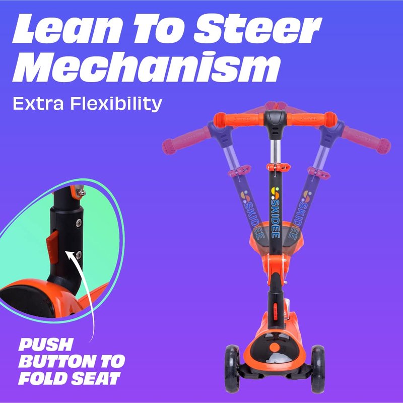 SKIDEE Kick Scooter for Kids 3-5 | Foldable 3 Wheel Scooter with Lean-to-Steer, Adjustable Height, Removable Seat & LED Light Wheels | Toddler Scooter for 3 to 12 Year Old Boys/Girls