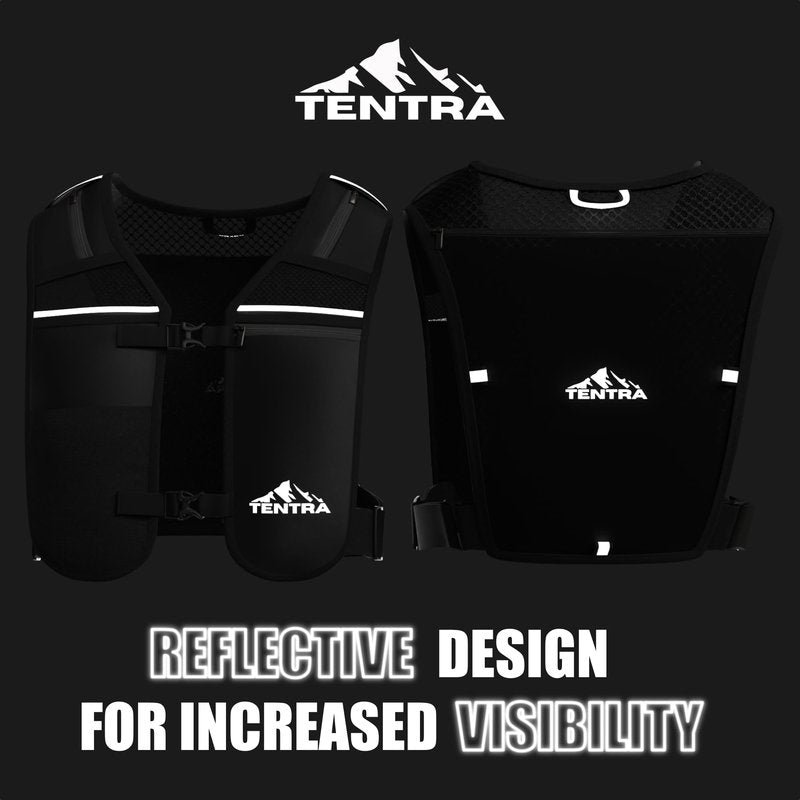 TENTRA Running Vest with 500ml Soft Flask, 8 Pocket Hydration Vest for Women Men โ Lightweight Reflective Running Vest with Waterproof Phone Pouch