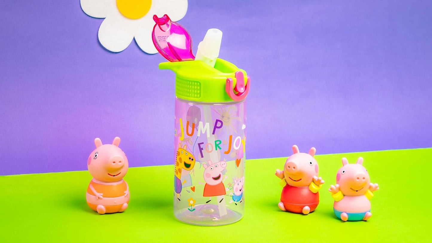 Zak Designs Peppa Pig Kids Water Bottle - 16oz Durable Plastic with Straw, Handle & Leak-Proof Design