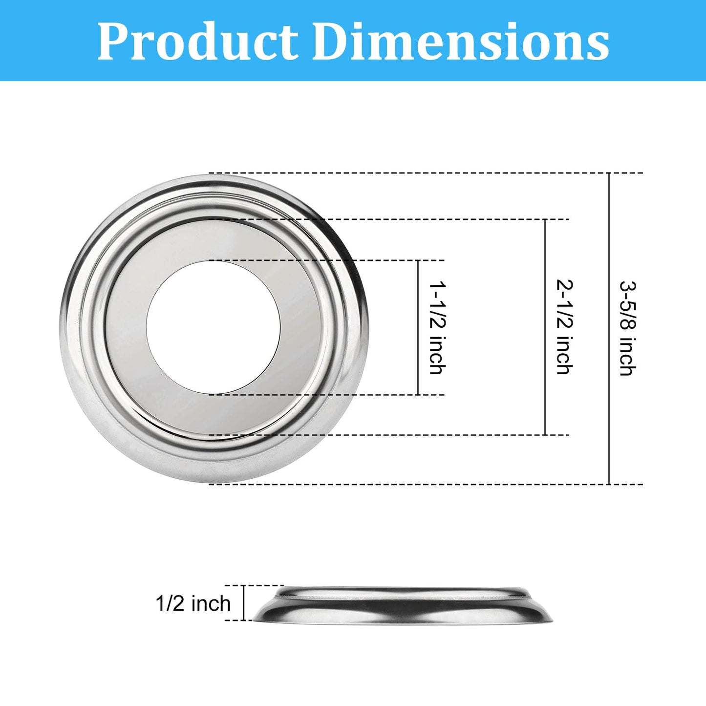Metal Tub Spout Cover Ring, Stainless Steel Bathroom Faucet Remodeling Wall Plate with Foam Gasket(1-1/2 Inch ID and 3-5/8 Inch OD)