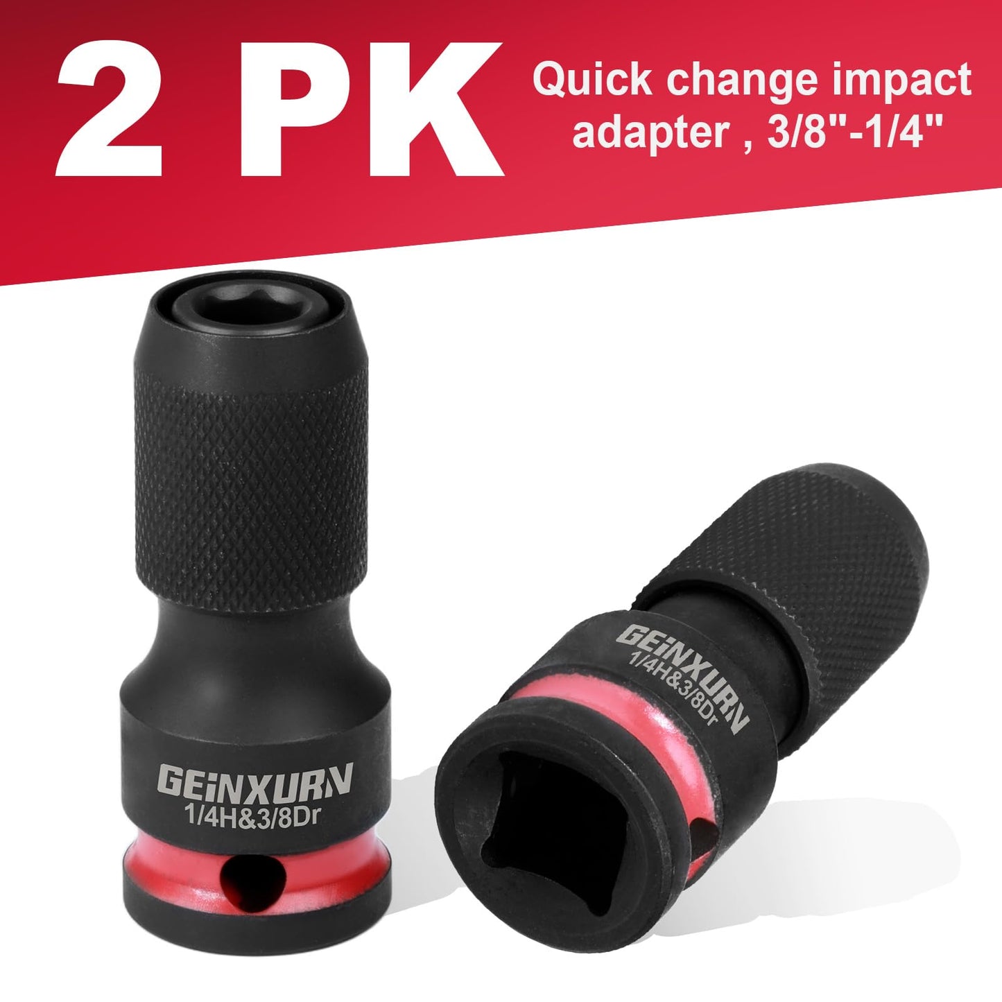 Geinxurn 2PCS Impact Screwdriver Bit Holders, 3/8-Inch Square Drive to 1/4-Inch Quick Release Hex Socket Adapter for Impact Wrench