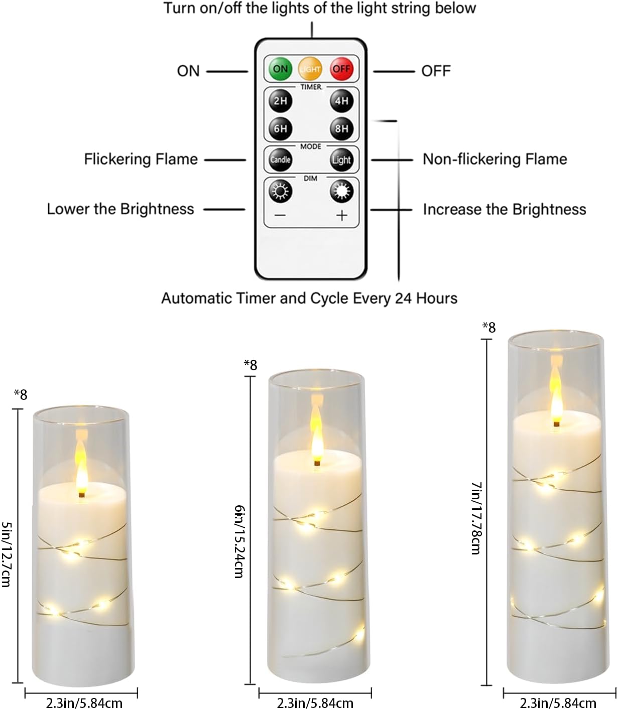 Flameless LED Pillar Candles Set - 9 Pcs White with Remote & Star String for Home Decor