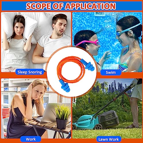 Xuhal 200 Pairs Corded Ear Plugs Silicone Earplugs with Cord Individually Wrapped Reusable Earplugs Sleep Noise Cancelling Hearing Protection for Snoring Shooting Studying Construction (Blue)