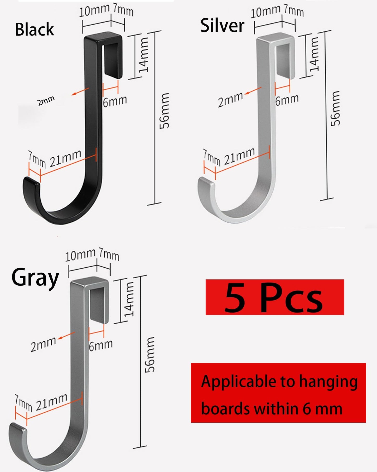 SUSUJIN J Hook for Wire Shelving, 5pcs Aluminum Grid Hooks Heavy Duty S Hooks Hanging for Kitchenware Spoons Pans Pots Utensils Clothes Bags Towers Tools Plants(Black)