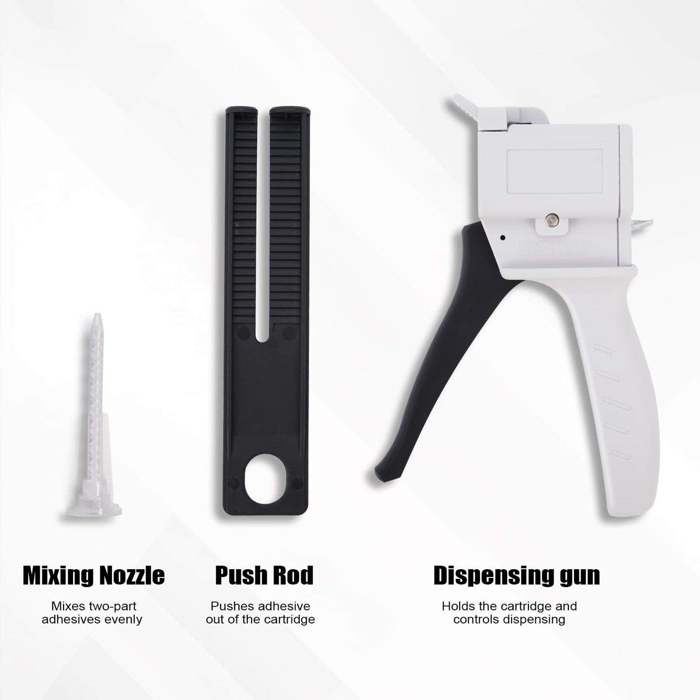 Zihvfzu Dispensing Gun Kit, 50ml 1:1/1:2 Ratio Manual Epoxy Mixing Dispensing AB Gun, Used For Extruding two-component Adhesive with a Specification of 50ml, Static Mixer Nozzles Included