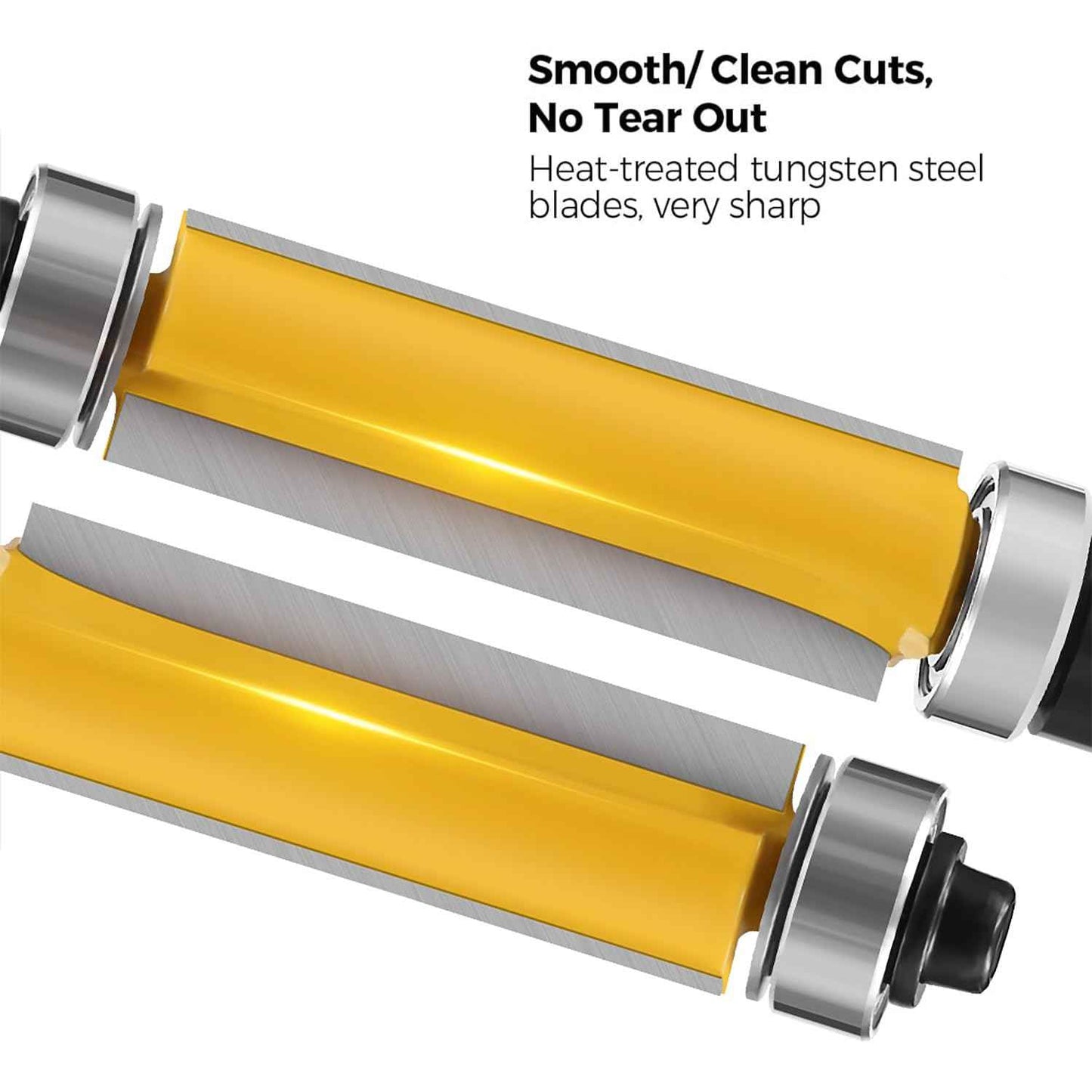 4Pcs Top and Bottom Bearing Flush Trim Router Bits Set 1/4 Inch Shank, Carbide Pattern Flush Trim Cut Router bit, 1/2 Inch Cutting Diameter, 3/4", 1", 1-1/4", 1-1/2" Inch Cutting Length (Size A)