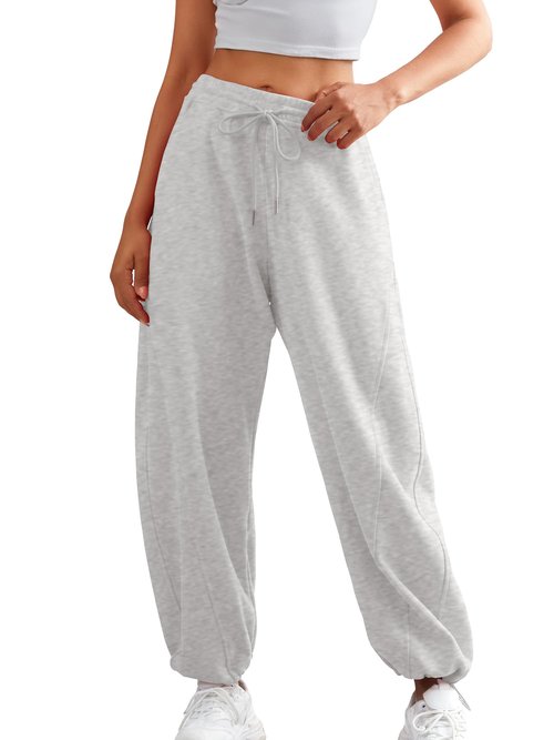 ELLEVEN Wide Leg Baggy Sweatpants Women Y2K Sweat Track Pants Drawstring High Elastic Waist Pockets Tall Long Oversized Open Cinch Bottom Athletic Joggers Workout Gym Yoga Light Grey Medium