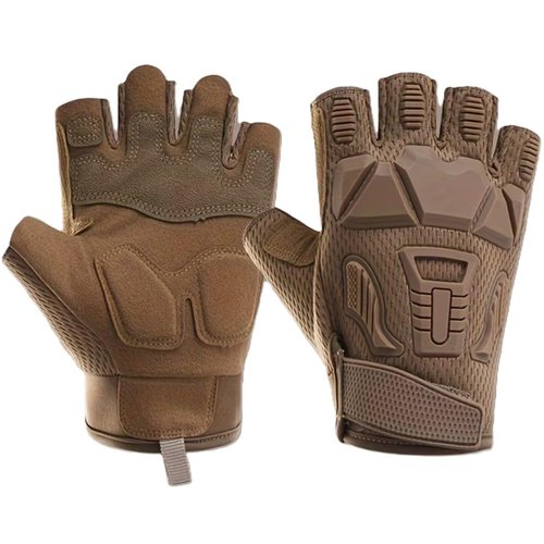 EVD-X Premium Short Gloves with Rubber Knuckle Protection, Outdoor Sports, Biking, Training, Airsoft, Paintball & Work (Brown, Large)