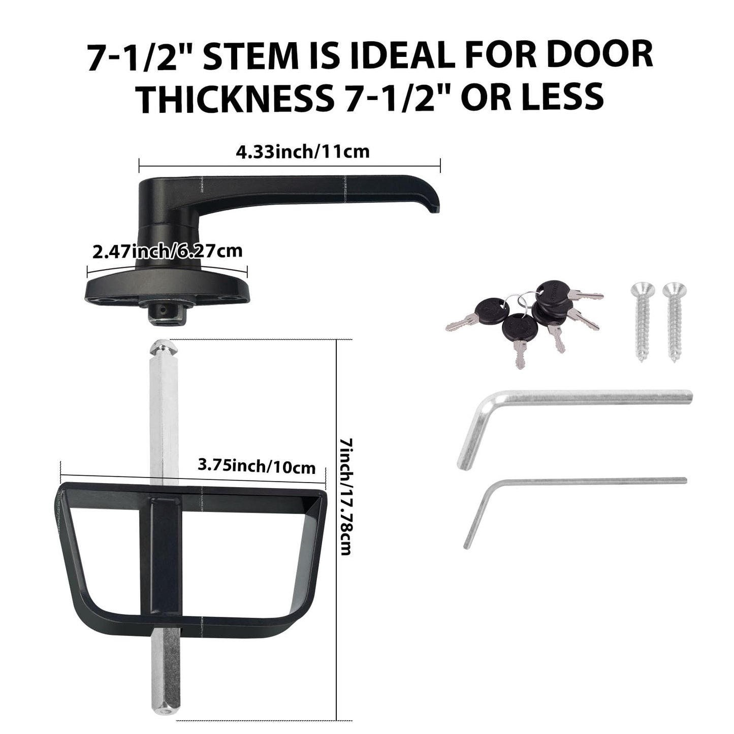 5-Key L-Handle Shed Lock Kit - Durable Anti-Corrosion Metal Hardware with 7-1/2" Stem | for Playhouses, Chicken Coops, Campers & More (Black)