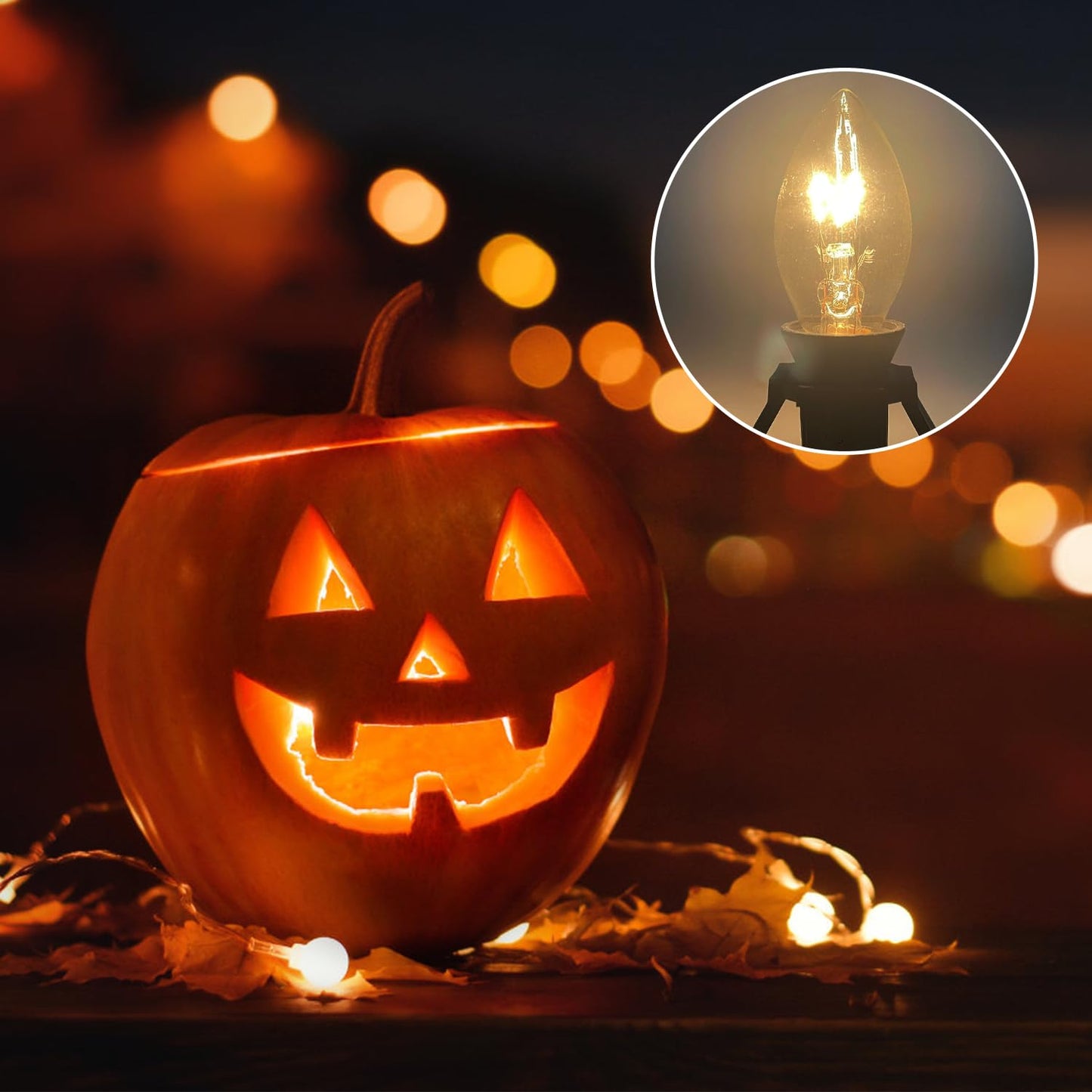 PASUTO 6FT Accessory Cord for Craft Lighting Halloween Pumpkin Christmas House Decorations, 4 Sets Candelabra-Base E12 Socket C7 Bulbs Clip Light with On/Off Switch Plugs (8 Bulbs, 4 Spare)