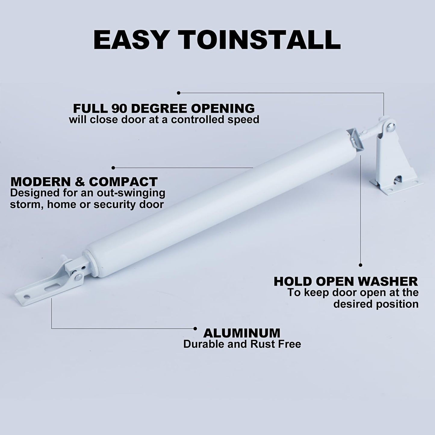 Storm Door Closer,1 Set Screen Door Closer,Pneumatic Door Bracket, Window Closer Safety Closure with Hold Open for Storm(White)