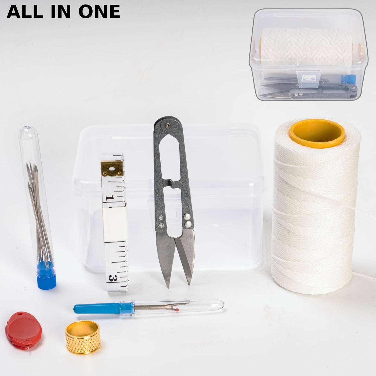 Sail Repair Kit with Sail Needle, Thick Waxed Twine White Twine String for Whipping Twine, 330 Feet per Roll Heavy Duty Waxed Thread for Rope Whipping, Canvas Work, Sail Making - Wax Sail Kit (1)