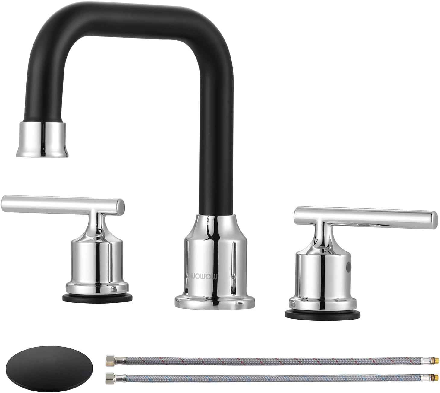 Brushed Nickel 8-Inch Widespread Bathroom Faucet with 360° Swivel Spout - Modern 2 Handle Lavatory Sink Fixture