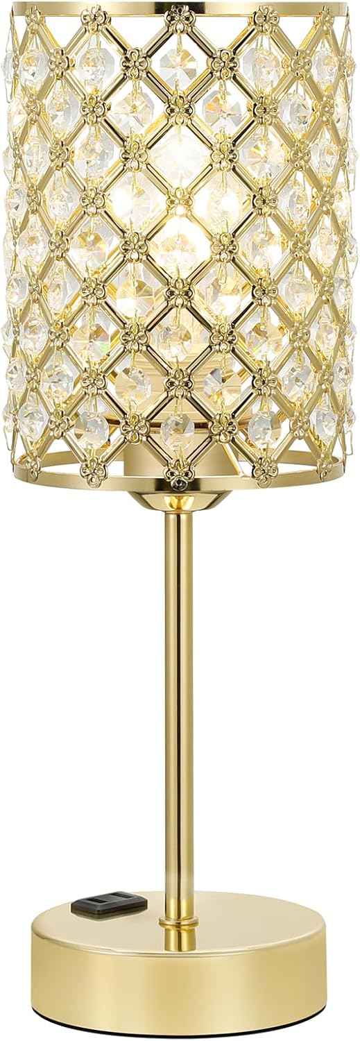 Dimmable Touch Control Crystal Table Lamp Set of 2 with USB-C & AC Ports - Elegant Nightstand Lighting for Bedroom & Living Room