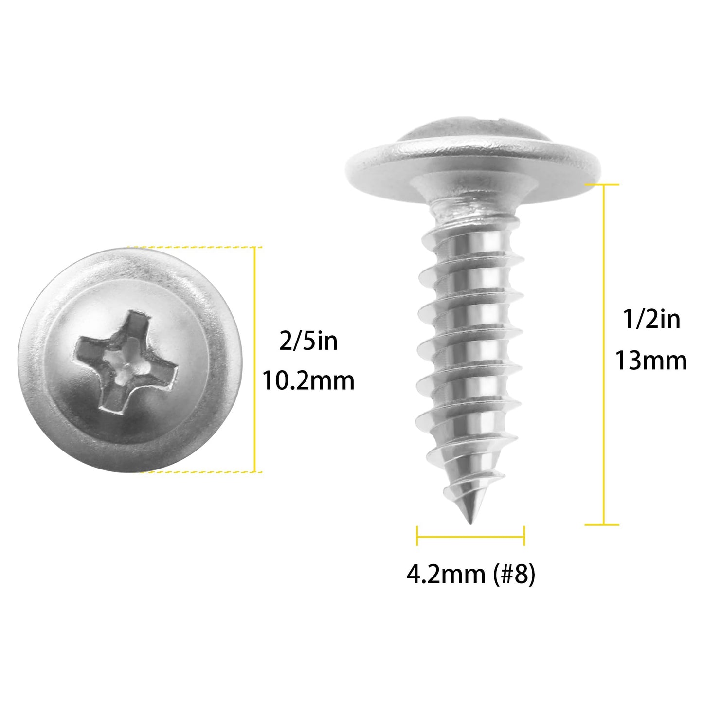 JEGONFRI 250pcs #8 x 1/2" 410 Stainless Steel Modified Truss Head Wood Screws, Phillips Drive Self Tapping Metal Screws with Screwdriver Bit