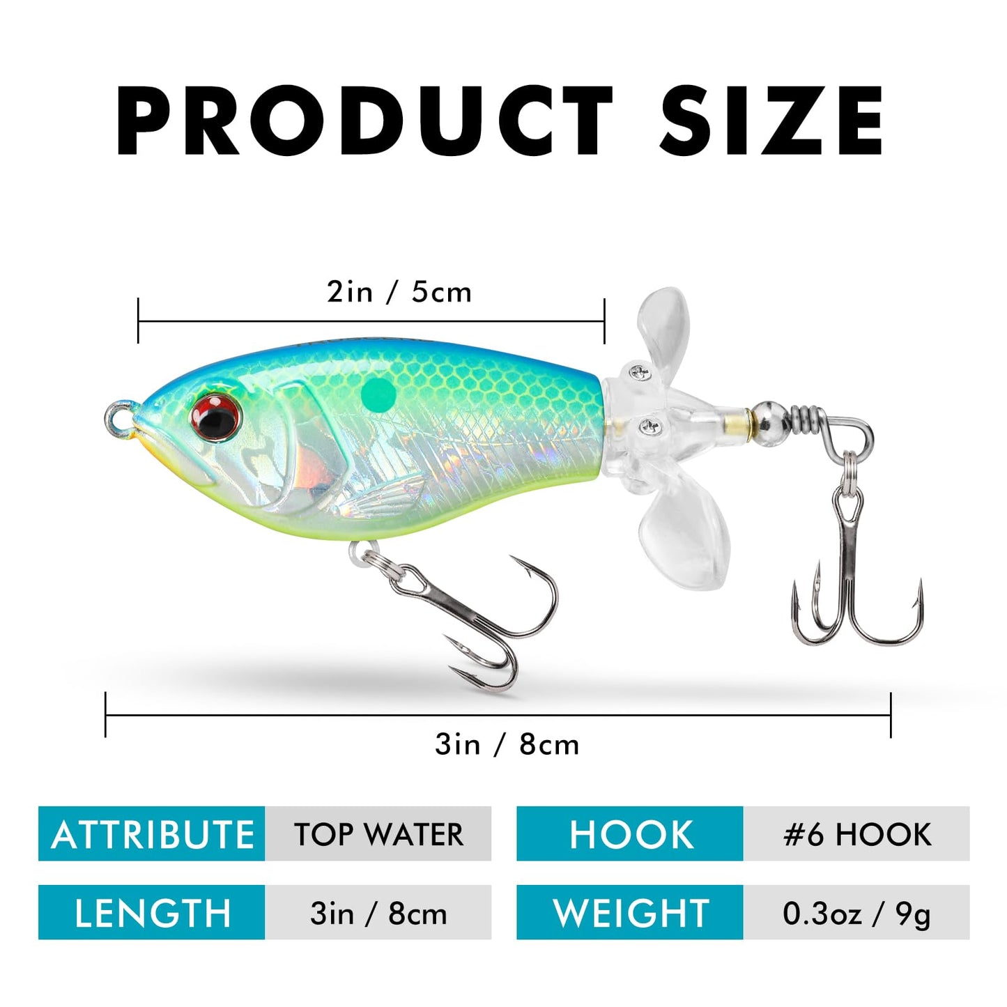TRUSCEND Popobait Easy Catch Fishing Lures with BKK Hooks, Instant Startup, Longer Cast, Balanced Spray/Sound/Swim, Plopper Topwater Lures for Bass, Trout, Pike, Freshwater Saltwater Fishing Teasers