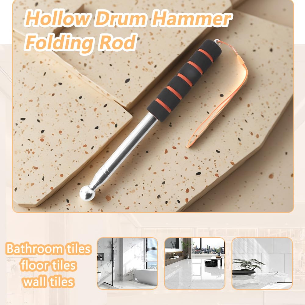 TWZKXC 2 Pcs 51" Hollowing Drum Hammer Sound Detection Folding Stick, Upgraded Reinforced Thickened Telescopic Rod for House Decoration Inspection, Solid Ball Reinforcement Design Comes with Lanyard