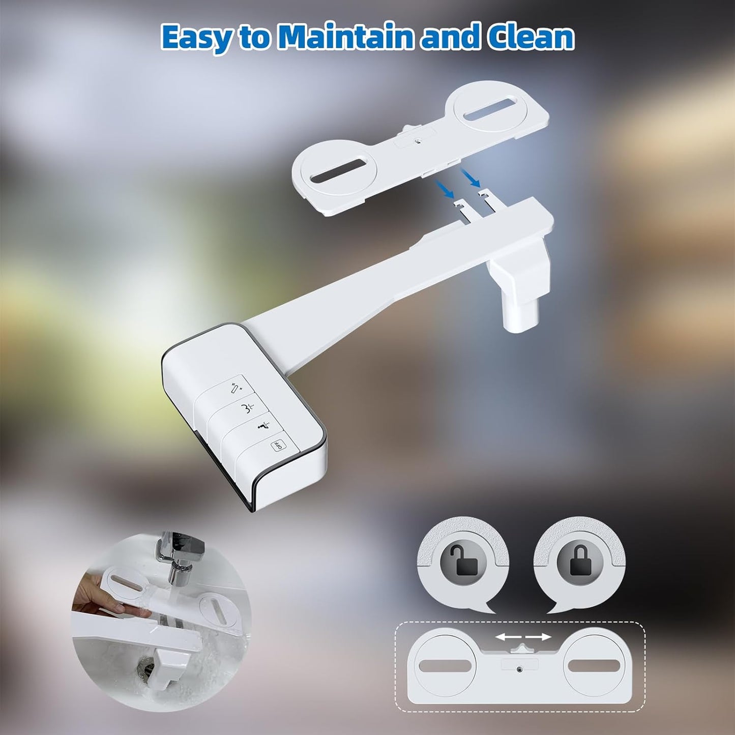 Bidet Attachment for Toilet - Non-Electric Dual Nozzle, Adjustable Water Pressure, Self-Cleaning, White