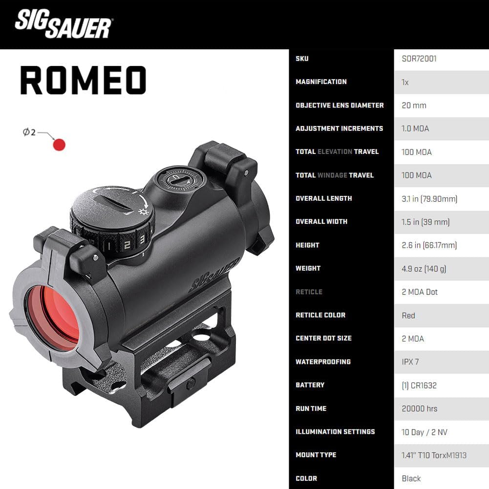 Sig Sauer Romeo-MSR Red Dot Sight - 1x20mm 2 MOA | Durable, Waterproof & Ultra-Compact Design